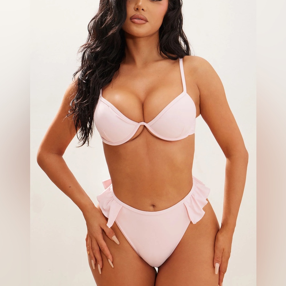 Fashion Nova “Cheap Frills” Blush Pink Underwire Bikini Set NWT
